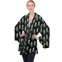 Cactus Black Pattern Velvet Kimono Robe