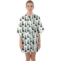 Cactus White Pattern Quarter Sleeve Kimono Robe by snowwhitegirl