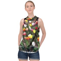 Tulips  High Neck Satin Top by Riverwoman