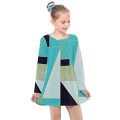 Turquoise,black And Gold Kids  Long Sleeve Dress by VeataAtticus