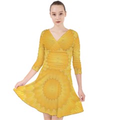 Wave Lines Yellow Quarter Sleeve Front Wrap Dress by HermanTelo