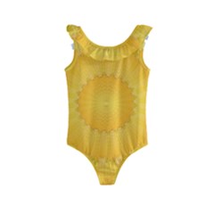 Wave Lines Yellow Kids  Frill Swimsuit by HermanTelo