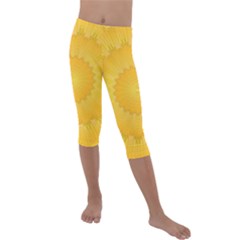 Wave Lines Yellow Kids  Lightweight Velour Capri Leggings  by HermanTelo