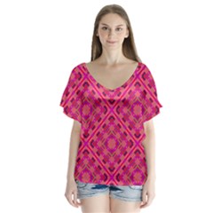 Pink Geometric  V-neck Flutter Sleeve Top by VeataAtticus