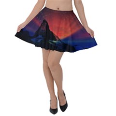 Matterhorn Switzerland Fantasy Aurora Velvet Skater Skirt