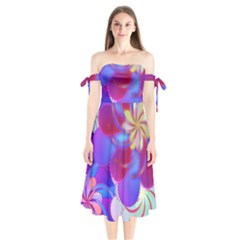 Colorful Abstract Design Pattern Shoulder Tie Bardot Midi Dress