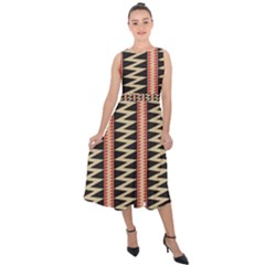 Zigzag Tribal Ethnic Background Midi Tie-back Chiffon Dress