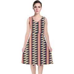 Zigzag Tribal Ethnic Background V-neck Midi Sleeveless Dress 