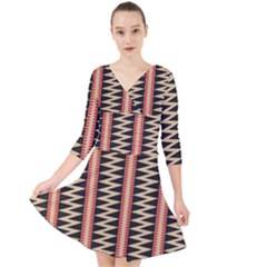 Zigzag Tribal Ethnic Background Quarter Sleeve Front Wrap Dress