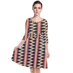 Zigzag Tribal Ethnic Background Quarter Sleeve Waist Band Dress