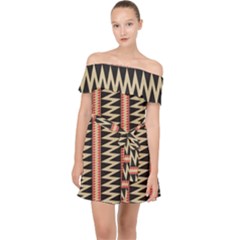 Zigzag Tribal Ethnic Background Off Shoulder Chiffon Dress