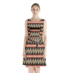 Zigzag Ethnic Pattern Background Sleeveless Waist Tie Chiffon Dress