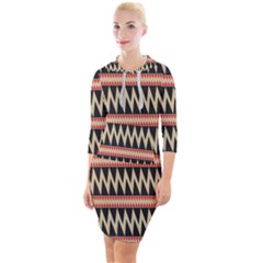 Zigzag Ethnic Pattern Background Quarter Sleeve Hood Bodycon Dress