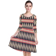 Zigzag Ethnic Pattern Background Quarter Sleeve Waist Band Dress