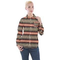 Zigzag Ethnic Pattern Background Women s Long Sleeve Pocket Shirt