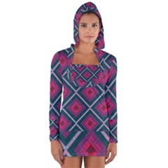 Purple Textile And Fabric Pattern Long Sleeve Hooded T-shirt