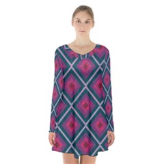 Purple Textile And Fabric Pattern Long Sleeve Velvet V-neck Dress