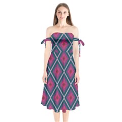Purple Textile And Fabric Pattern Shoulder Tie Bardot Midi Dress