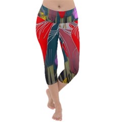 Floral Pattern Background Texture Lightweight Velour Capri Yoga Leggings by Pakrebo
