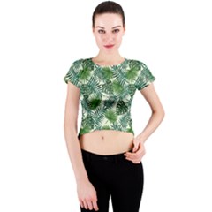 Leaves Tropical Wallpaper Foliage Crew Neck Crop Top by Pakrebo