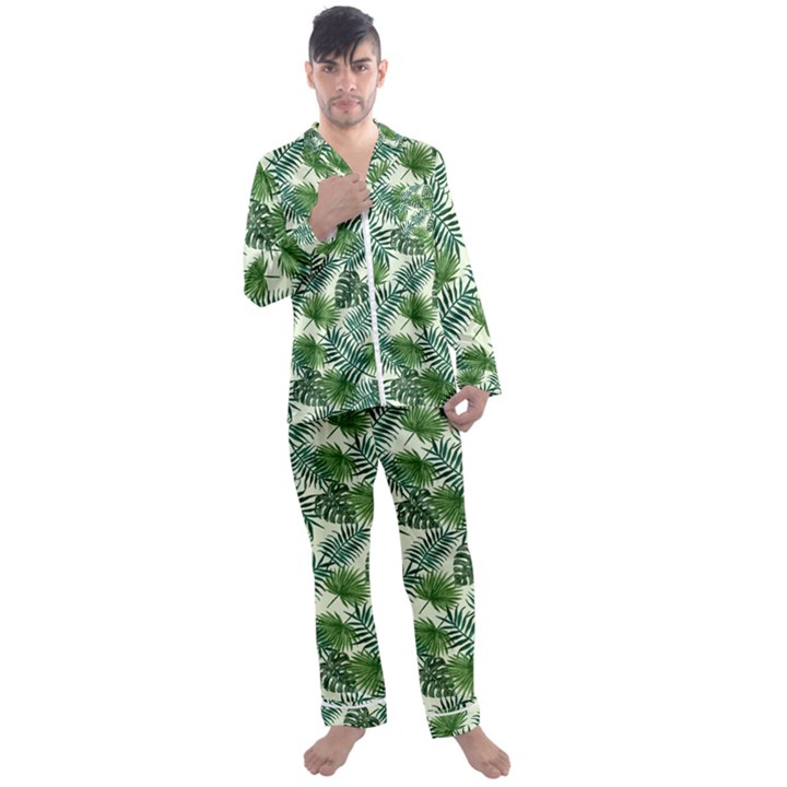 Leaves Tropical Wallpaper Foliage Men s Satin Pajamas Long Pants Set