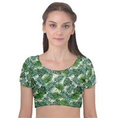 Leaves Tropical Wallpaper Foliage Velvet Short Sleeve Crop Top  by Pakrebo