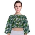 Leaves Tropical Wallpaper Foliage Tie Back Butterfly Sleeve Chiffon Top View1