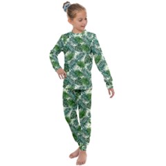 Leaves Tropical Wallpaper Foliage Kids  Long Sleeve Set  by Pakrebo