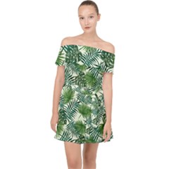 Leaves Tropical Wallpaper Foliage Off Shoulder Chiffon Dress