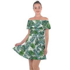 Leaves Tropical Wallpaper Foliage Off Shoulder Velour Dress by Pakrebo