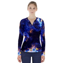 Universe Exploded V-neck Long Sleeve Top by WensdaiAmbrose