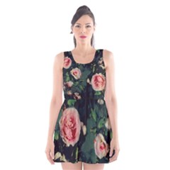 Big Pink Roses Green Watercolour Wash Scoop Neck Skater Dress by NaturalDesign