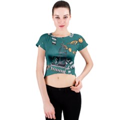 Slytherin Pattern Crew Neck Crop Top by Sobalvarro