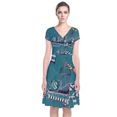 Slytherin Pattern Short Sleeve Front Wrap Dress by Sobalvarro