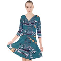 Slytherin Pattern Quarter Sleeve Front Wrap Dress by Sobalvarro