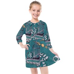 Slytherin Pattern Kids  Quarter Sleeve Shirt Dress by Sobalvarro