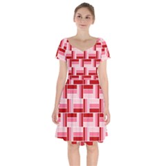 Burgundy Pattern Stripes Short Sleeve Bardot Dress