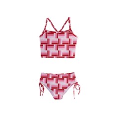 Burgundy Pattern Stripes Girls  Tankini Swimsuit