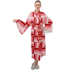 Burgundy Pattern Stripes Maxi Tie Front Velour Kimono