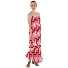 Burgundy Pattern Stripes Cami Maxi Ruffle Chiffon Dress