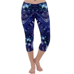 Blue Fractal Lace Tie Dye Capri Yoga Leggings by KirstenStar