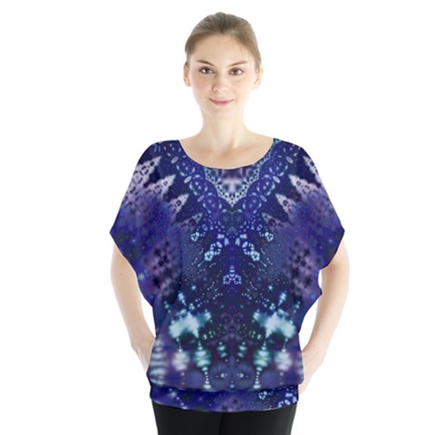 Blue Fractal Lace Tie Dye Batwing Chiffon Blouse by KirstenStar