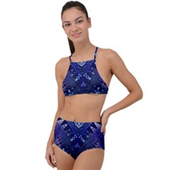 Blue Fractal Lace Tie Dye High Waist Tankini Set by KirstenStar