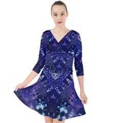 Blue Fractal Lace Tie Dye Quarter Sleeve Front Wrap Dress by KirstenStar
