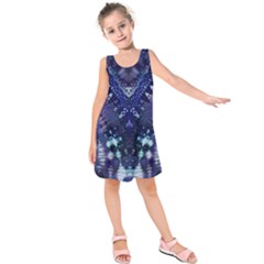 Blue Fractal Lace Tie Dye Kids  Sleeveless Dress by KirstenStar