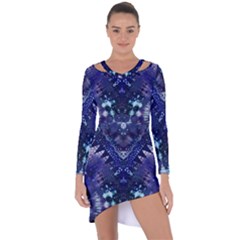 Blue Fractal Lace Tie Dye Asymmetric Cut-out Shift Dress by KirstenStar