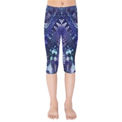 Blue Fractal Lace Tie Dye Kids  Capri Leggings  by KirstenStar