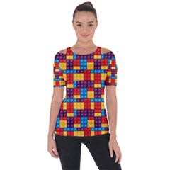 Lego Background Game Shoulder Cut Out Short Sleeve Top