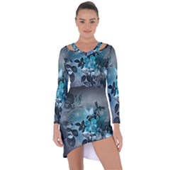 Elegant Floral Design With Butterflies Asymmetric Cut-out Shift Dress