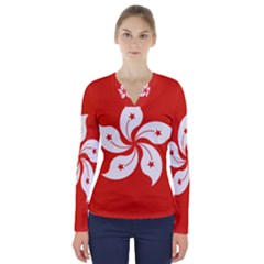 Flag Of Hong Kong V-neck Long Sleeve Top by abbeyz71